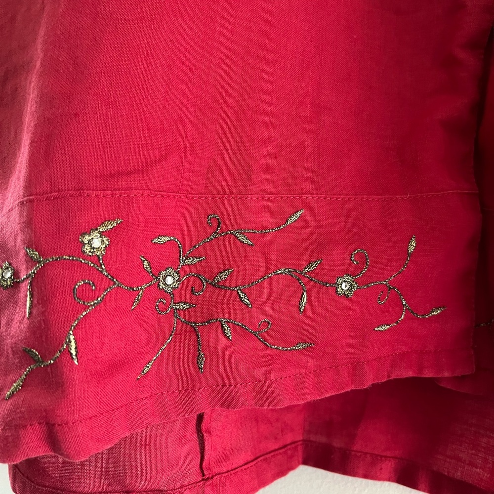 Woodspan Crimson Red Embroidered Linen Tunic - XXL - Picture 5 of 6